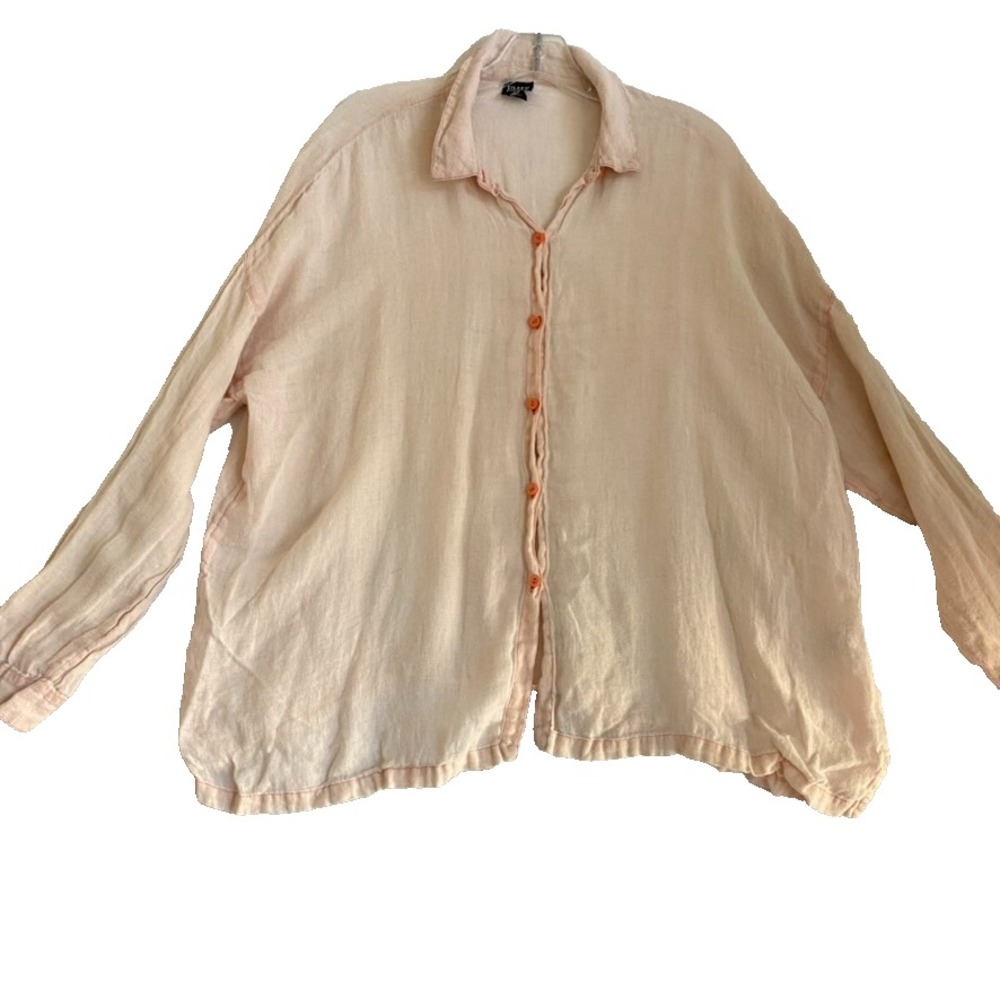 Eileen Fisher Linen Shirt Women Sz L Pale Pink Lightweight Long Sleeve Lagenlook